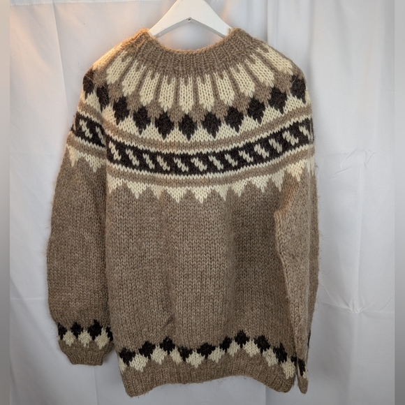Vintage Sweater Retro 1970s Hand Knit Fair Isle Icelandic Wool Size L In VGUC - Picture 10 of 14